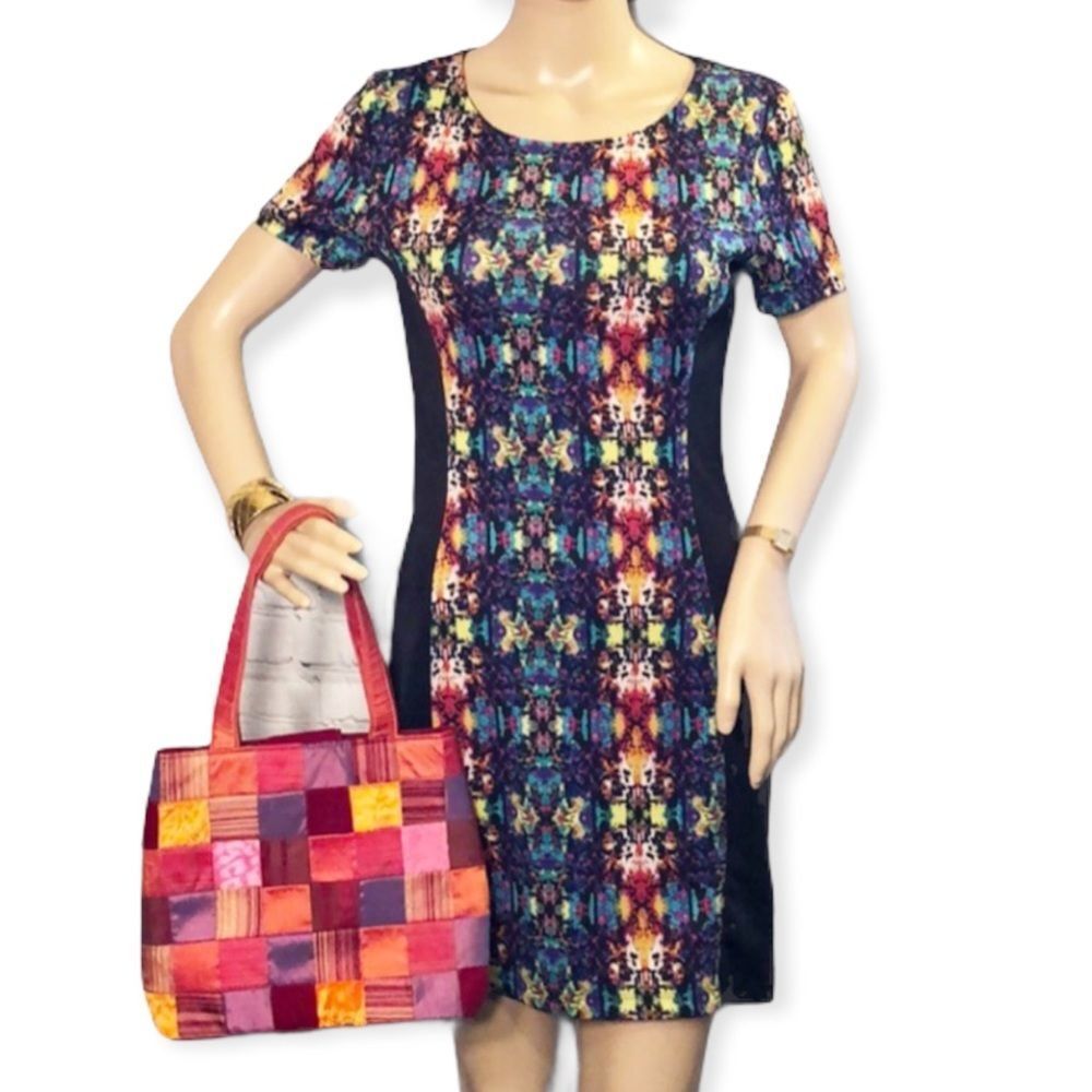 Olsenboye Colorful Geometric Front Black Dress Small S